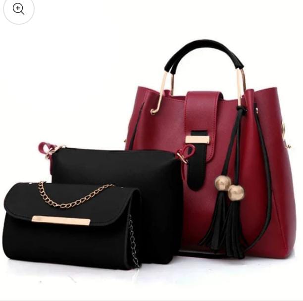 3 Pcs Women’s Leather Plain Hand Bag Set For Women Fashionable New Style Bags Shoulder Bag, Cross Body Bag & Hand Bag Set